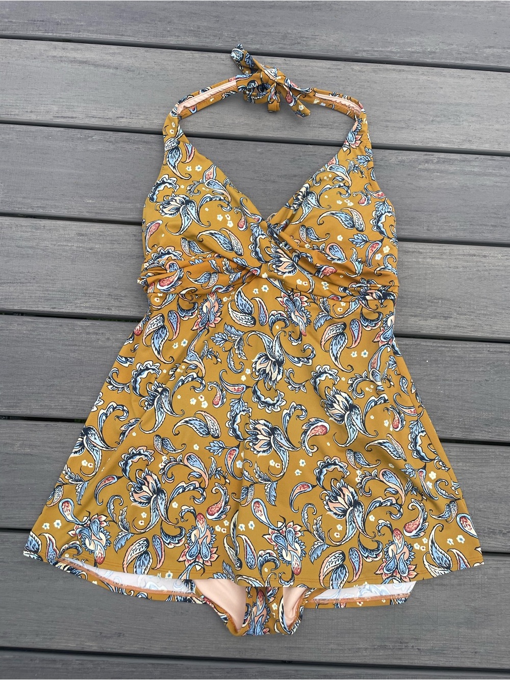 Garnet Hill Swim Dress paisley floral